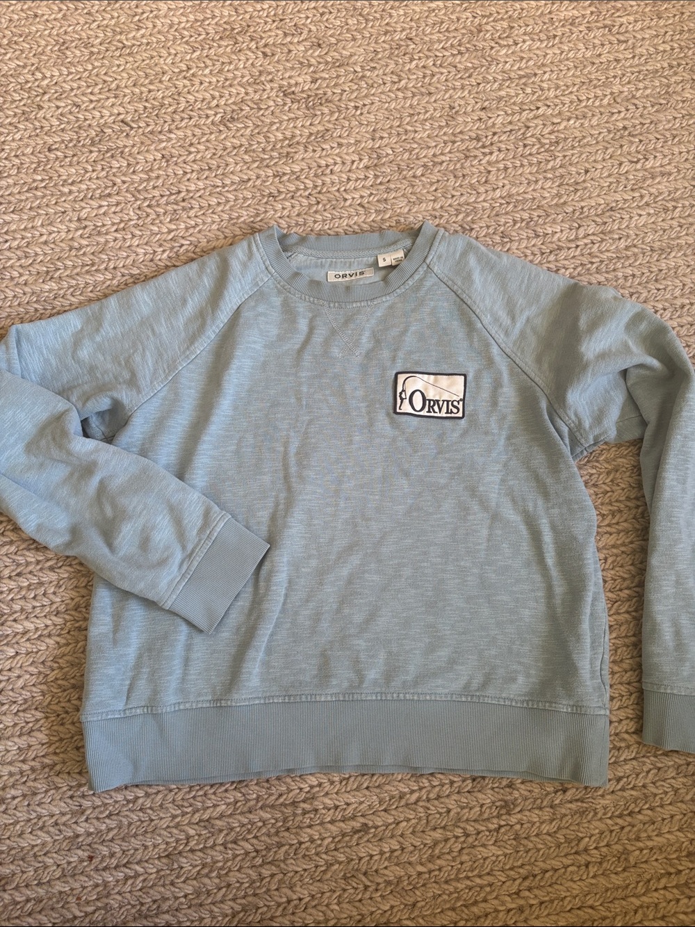 Orvis Women's Pale Blue Crewneck Sweatshirt with Logo Patch